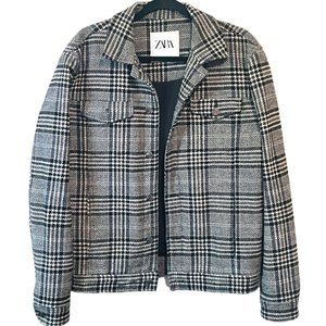 Zara Black Grey & Tan Plaid Jacket Shacket Coat Lumberjack Size Medium